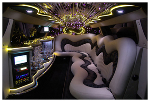 Interior of luxury stretch Chrysler 300C limousine Perth WA